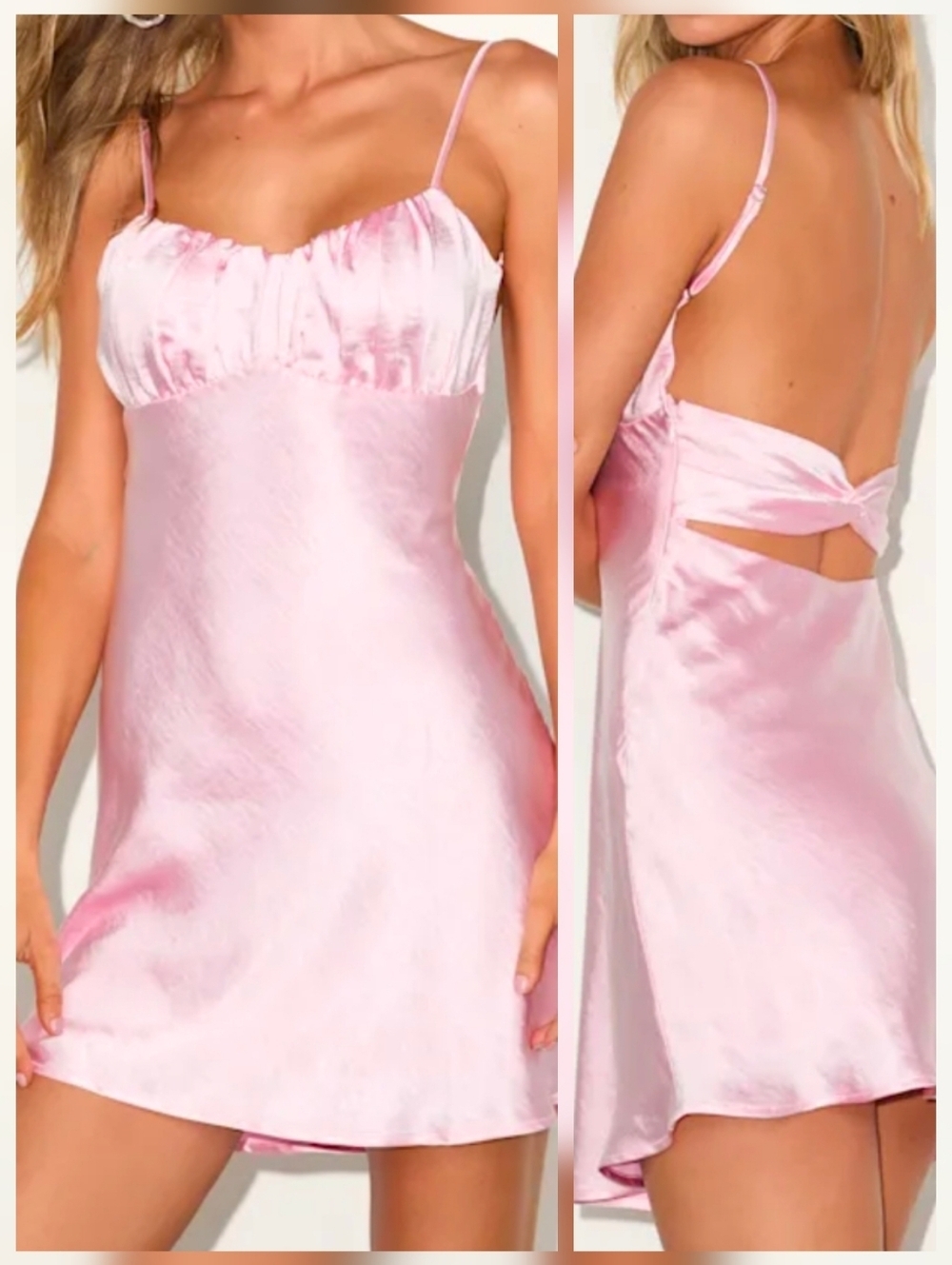 Lulus Kashia Light Pink Satin Backless Slip Mini Dress, Size MED